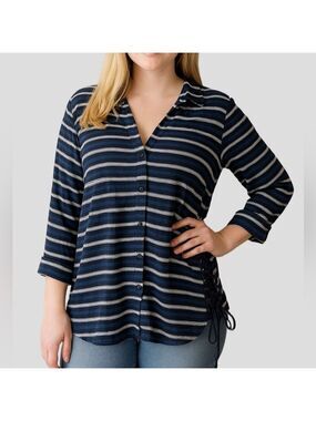 PENNINGTONS Striped Long Sleeve Blouse Corset Lace Hips Plus size X